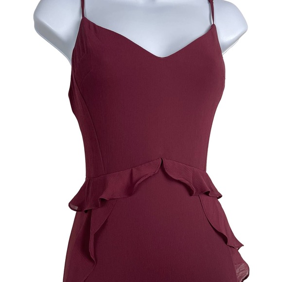 Watters & Watters Wine Red Chiffon Darcie Gown Spaghetti Strap Maxi Layered SZ 8 - Picture 3 of 15